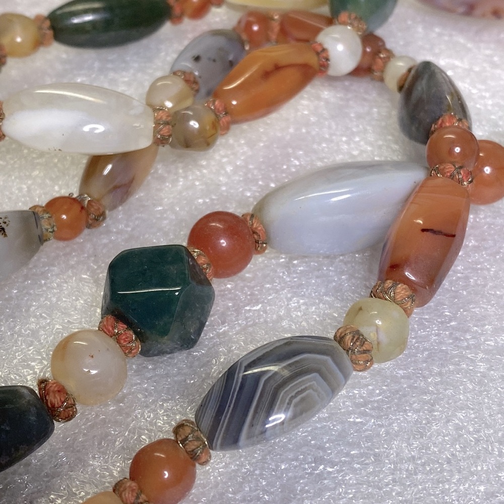 Large hanging stone necklace with green, gray, white, orange accents - Picture 3 of 3